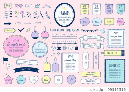 手描きのかわいいイラストフレームセット / カラフル 手描きのかわいいイラストフレームセット / カラフル 99313516