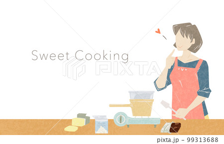 料理の味見をする女性の手描き水彩風イラスト 料理の味見をする女性の手描き水彩風イラスト 99313688