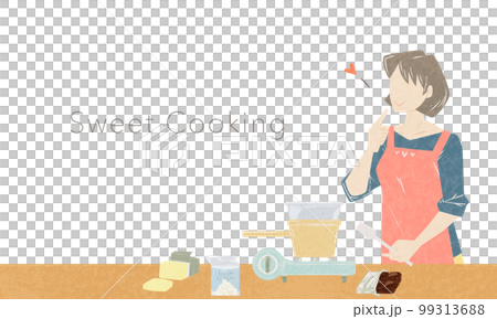 料理の味見をする女性の手描き水彩風イラスト 料理の味見をする女性の手描き水彩風イラスト 99313688