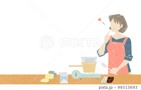 料理の味見をする女性の手描き水彩風イラスト 料理の味見をする女性の手描き水彩風イラスト 99313693