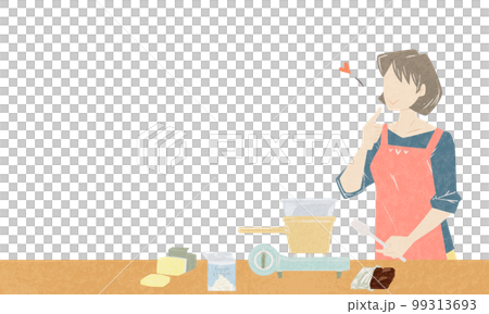 料理の味見をする女性の手描き水彩風イラスト 料理の味見をする女性の手描き水彩風イラスト 99313693