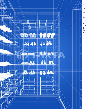 sketch design of interior shoe room, 3d renderingのイラスト素材 [99313793] - PIXTA