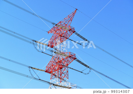 千葉県 手賀沼沿いに架かる架空送電線と鉄塔の風景 千葉県 手賀沼沿いに架かる架空送電線と鉄塔の風景 99314307