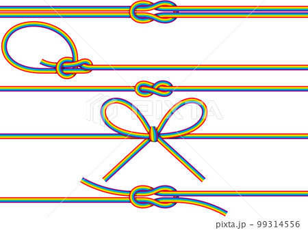 カラフルで華やかな虹色の紐の結び目セット 99314556