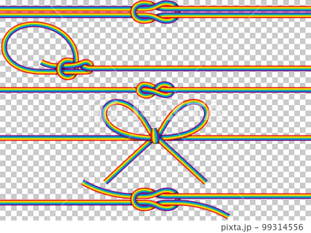 カラフルで華やかな虹色の紐の結び目セット 99314556