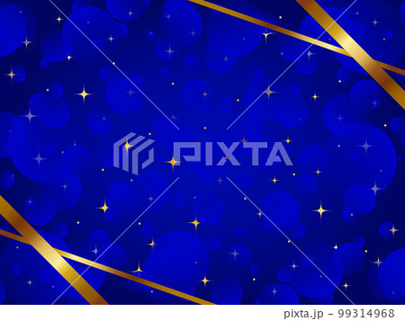 高級感のある斜め掛けリボンとパーティクル背景　横位置　ロイヤルブルー＆ゴールド 99314968