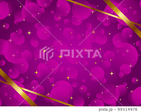 高級感のある斜め掛けリボンとパーティクル背景　横位置　パープル＆ゴールド 99314976