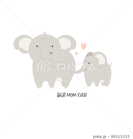 Vector illustration of cute young elephant and his mom. Adorable print with animals for kids in a modern flat style. Vector illustration of cute young elephant and his mom. Adorable print with animals for kids in a modern flat style. 99315255