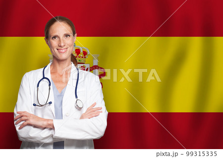 Spanish general practitioner doctor gp on the flag of Spain 99315335