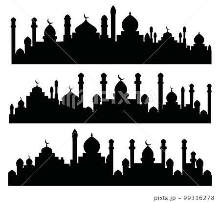 Silhouette of Arabic architecture featuring a mosque roof 99316278