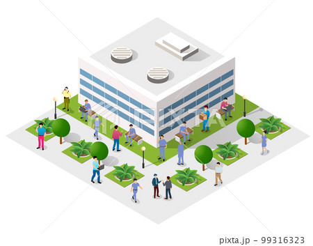 Isometric 3D illustration of the city quarter with houses, Isometric 3D illustration of the city quarter with houses, 99316323