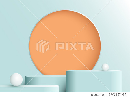 3D realistic blue podium stand pedestal with yellow circle frame backdrop 3D realistic blue podium stand pedestal with yellow circle frame backdrop 99317142