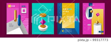 Abstract poster. 3d bright colorful figures, line banners set. Gradient graphic frame with geometry blocks, space technology. Card template. Geometry minimal blocks. Vector brochure cover exact design Abstract poster. 3d bright colorful figures, line banners set. Gradient graphic frame with geometry blocks, space technology. Card template. Geometry minimal blocks. Vector brochure cover exact design 99317773