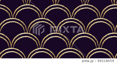 Arch pattern. 1920s Gatsby lines. Vintage geometric leaf print. Elegant girly background. Chic wallpaper. Modern decoration. Golden semicircles ornament. Retro luxury. Vector seamless recent texture 99318059