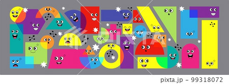 Cute geometric shapes characters, abstract icons. Circle geometry faces for basic education, funny graphic emoji. Modern background. Poster or banner. Isolated elements. Vector cartoon tidy doodles Cute geometric shapes characters, abstract icons. Circle geometry faces for basic education, funny graphic emoji. Modern background. Poster or banner. Isolated elements. Vector cartoon tidy doodles 99318072
