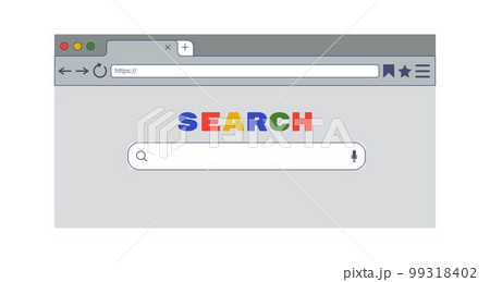 Search bar. Internet browser interface. Computer screen with empty URL address finding window. Web tab. Simplicity website frame flat design. Network engine panel. Vector illustration tidy UI template Search bar. Internet browser interface. Computer screen with empty URL address finding window. Web tab. Simplicity website frame flat design. Network engine panel. Vector illustration tidy UI template 99318402