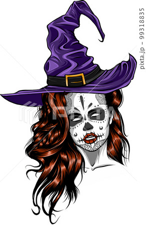 beautiful witch in a classic hat and coloured hair 99318835