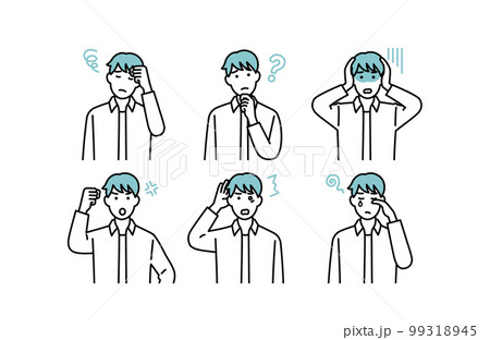 シンプルな男性のネガティブな表情セット　イラスト素材 99318945