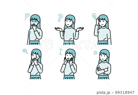 シンプルな女性のネガティブな表情セット　イラスト素材 99318947