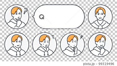 年輕人簡單的臉圖標和講話泡泡矢量插圖集素材 年輕人簡單的臉圖標和講話泡泡矢量插圖集素材 99319496