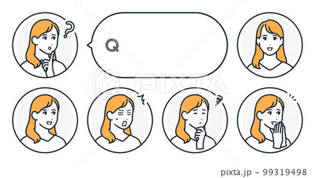 若い女性のシンプルな顔アイコンと吹き出しのベクターイラストセット素材 若い女性のシンプルな顔アイコンと吹き出しのベクターイラストセット素材 99319498