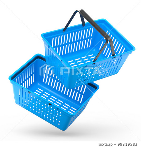 Set of plastic basket from supermarket for online shopping on white background. 99319583