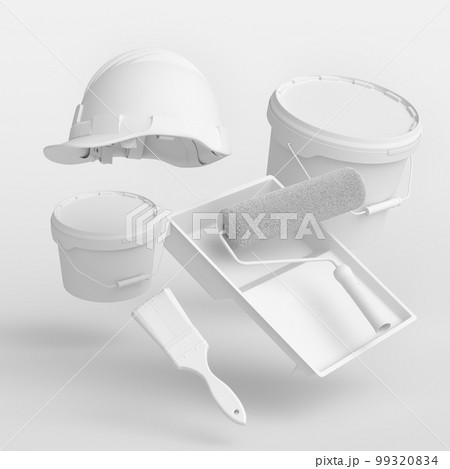 Set of flying safety helmet, bucket, tray with paint rollers and brushes 99320834