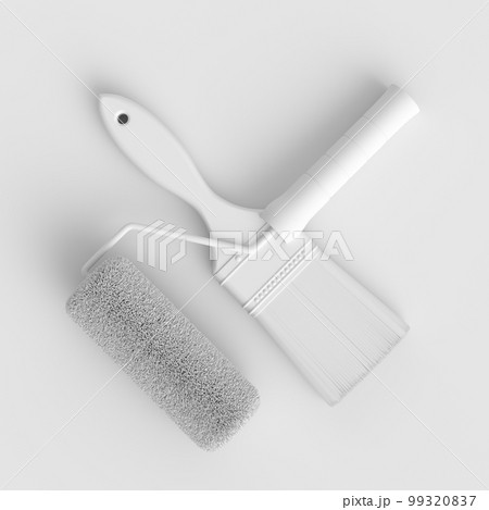 Set of paint rollers for renovating apartment on monochrome background. 99320837