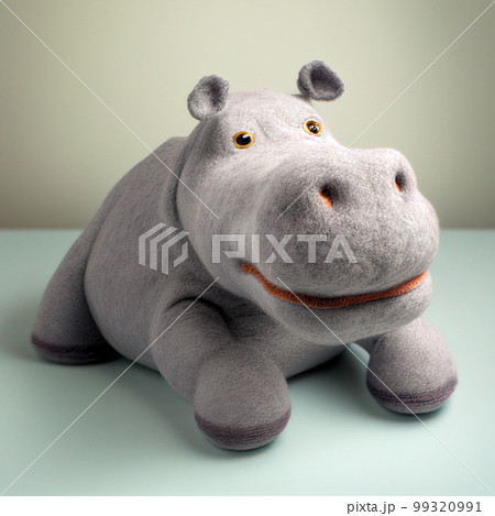 笑顔のカバのかわいくてふわふわしたぬいぐるみ。ジェネレーティブAI 99320991