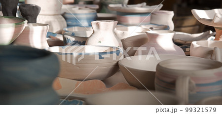 Clay vessels. Pottery product. Background Clay vessels. Pottery product. Background 99321579