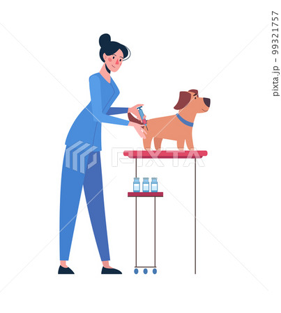 Illustration with a veterinarian who vaccinates...のイラスト素材 [99321757 ...