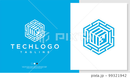 Digital hexagon abstract logo design template. 99321942