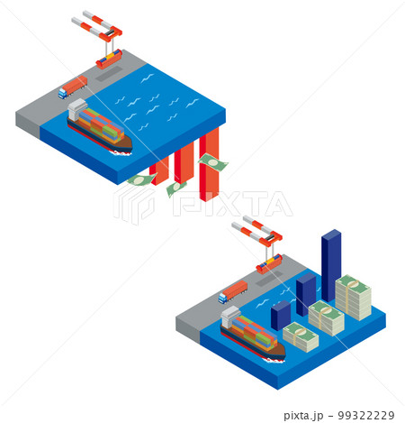 貿易赤字と貿易黒字のイメージイラスト 貿易赤字と貿易黒字のイメージイラスト 99322229