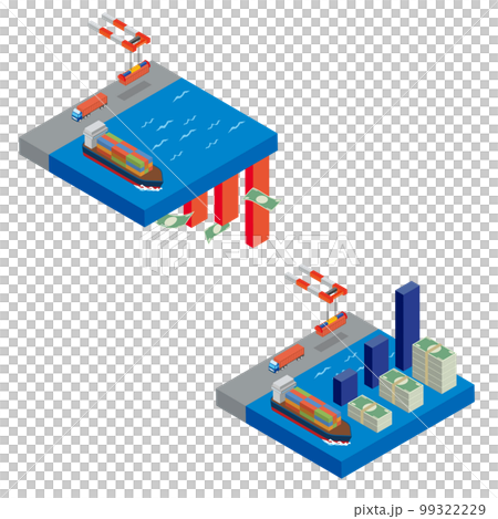 貿易赤字と貿易黒字のイメージイラスト 貿易赤字と貿易黒字のイメージイラスト 99322229