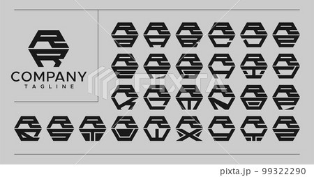 Modern line hexagon letter RR R logo design. 99322290