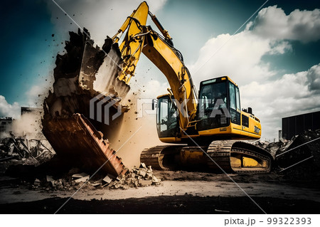 Turkey earthquake aftermath, rescue operations and demolition of damaged buildings after earthquake. Neural network AI generated art 99322393