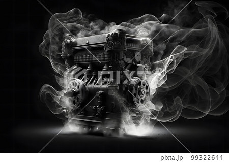 Modern car engine on deep solid black background. Neural network AI generated art 99322644