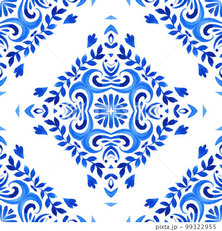 Abstract seamless ornamental watercolor damask arabesque paint pattern. Gorgeous ceramic tile design 99322955