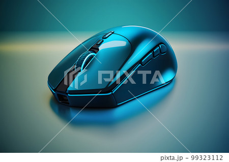 Futuristic custom PC mouse concept with glowing blue tones. Neural network AI generated art 99323112