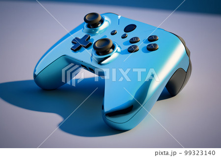Console gaming controller with many buttons and glossy shiny body surface. Neural network AI generated art Console gaming controller with many buttons and glossy shiny body surface. Neural network AI generated art 99323140