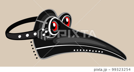Plague doctor mask. Vector isolated illustration. Black and white. Red eyes. Commedia dell'arte. 99323254