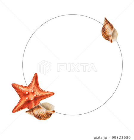 Watercolor frame with shells. Hand painting clipart underwater life objects on a white isolated background. For designers, decoration, postcards, wrapping paper, scrapbooking, covers, invitations Watercolor frame with shells. Hand painting clipart underwater life objects on a white isolated background. For designers, decoration, postcards, wrapping paper, scrapbooking, covers, invitations 99323680