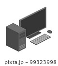 斜めから見たデスクトップPCのフラットイラスト 99323998