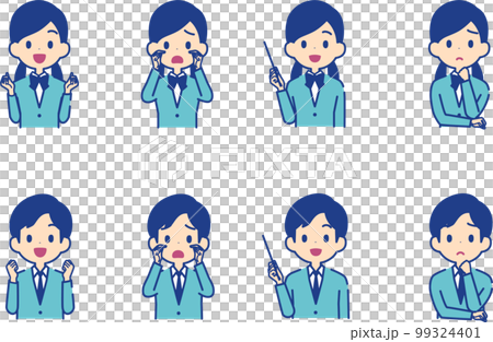 男女學生開心、指指點點、煩惱的手勢圖集 99324401