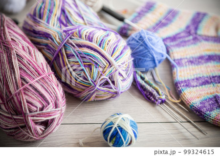 Colored threads, knitting needles and other items for hand knitting Colored threads, knitting needles and other items for hand knitting 99324615