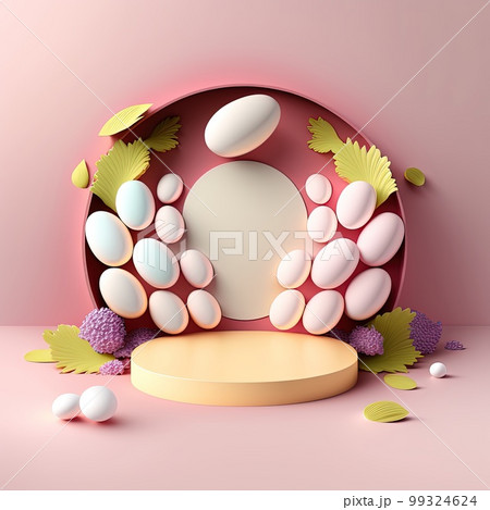 Easter Celebration Podium Scene with Pink 3D Eggs Decorative for Product Display Easter Celebration Podium Scene with Pink 3D Eggs Decorative for Product Display 99324624
