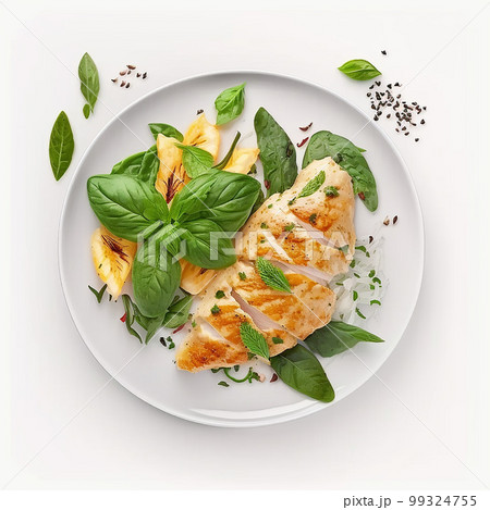 Chicken fillet with salad. Healthy eating, keto diet, diet lunch concept. Isolate. 99324755
