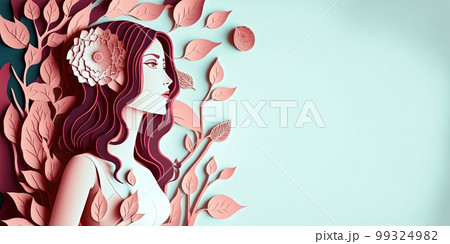 Illustration of face and flowers style paper cut with copy space for international women's day Illustration of face and flowers style paper cut with copy space for international women's day 99324982