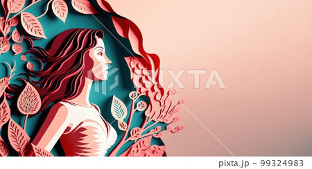 Illustration of face and flowers style paper cut with copy space for international women's day 99324983