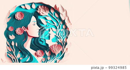 Illustration of face and flowers style paper cut with copy space for international women's day 99324985
